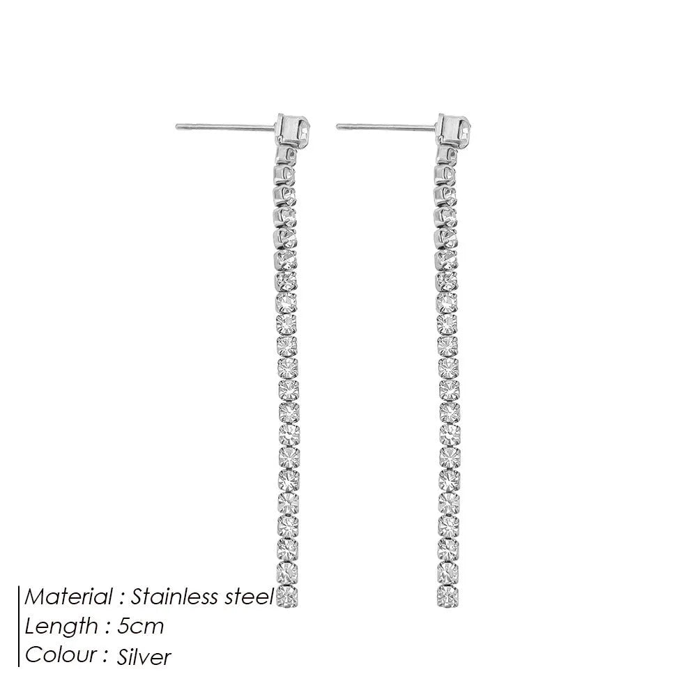 Geometric zircon earrings with linear Chinese design in stainless steel, gold and steel colour options