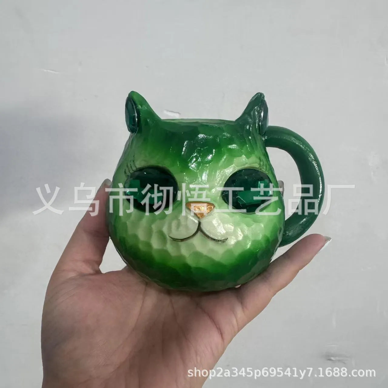 Cat cup resin craft ornament in purple, green, blue, or pink colours for desk display
