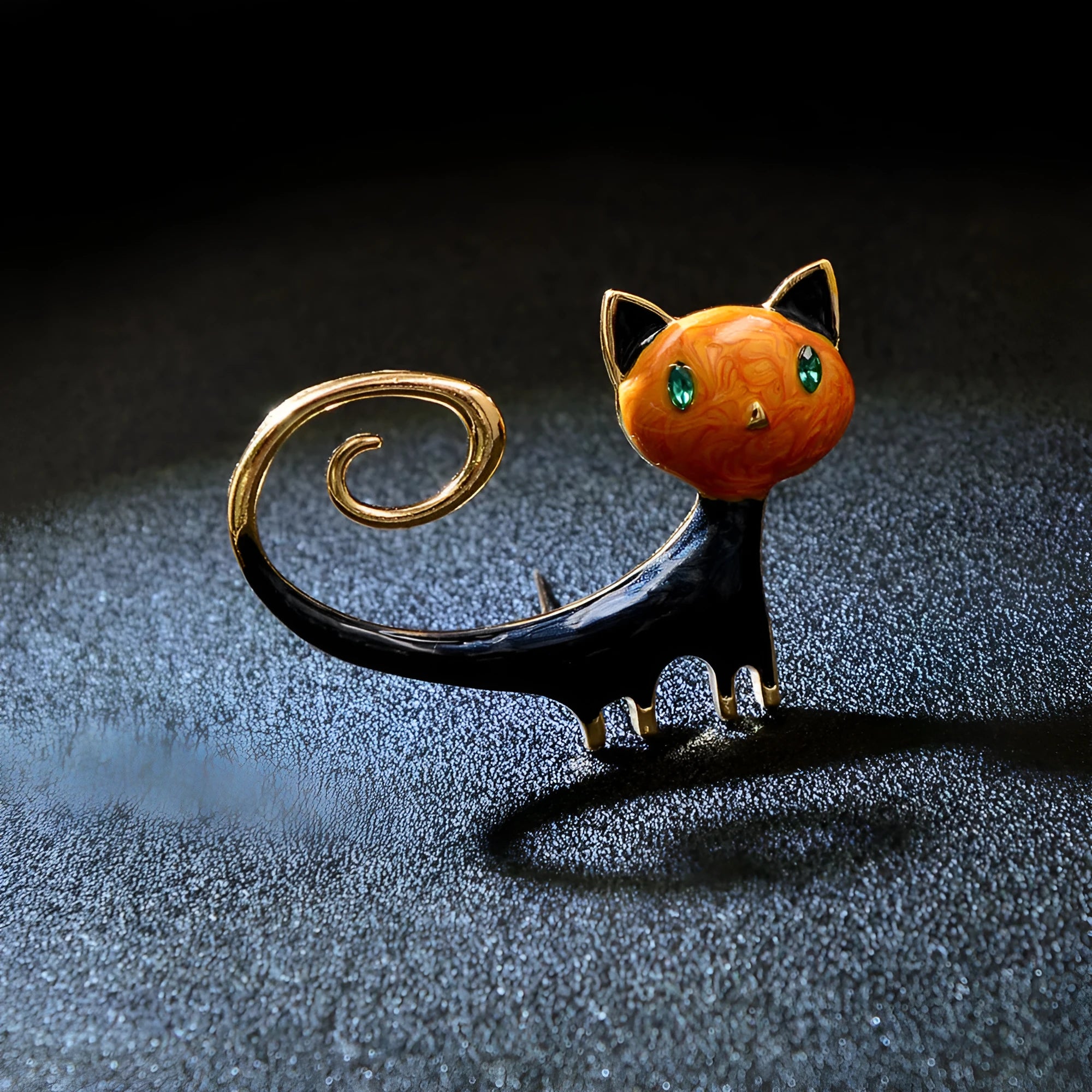 Personalised painted tailing up kitty brooch in alloy metal, orange and white colour options
