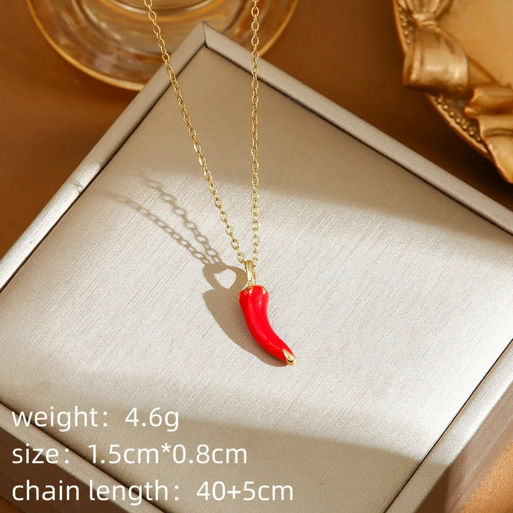 Titanium steel fashion necklace with fruit pendant designs on O-ring chain