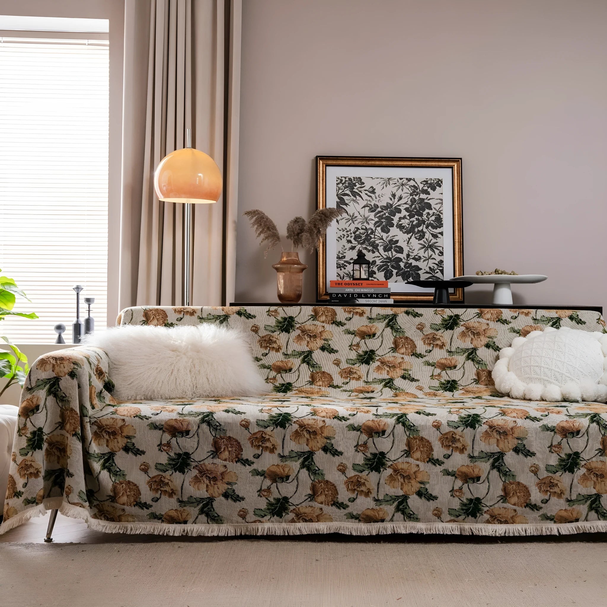 American country style jacquard sofa cover with anti-hair scratch flower pattern in polyester cotton fabric