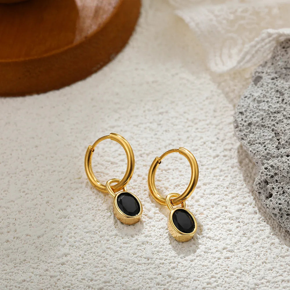 Women's retro simple oval zircon earrings in copper available in six different colours