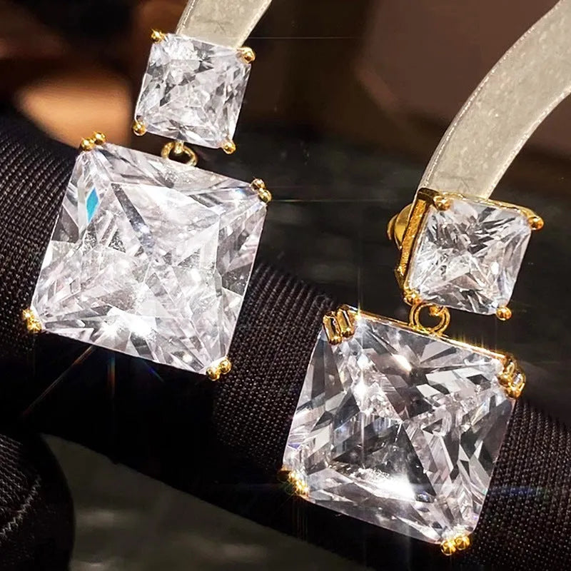 Copper geometric square earrings for women in white gold and gold colour options