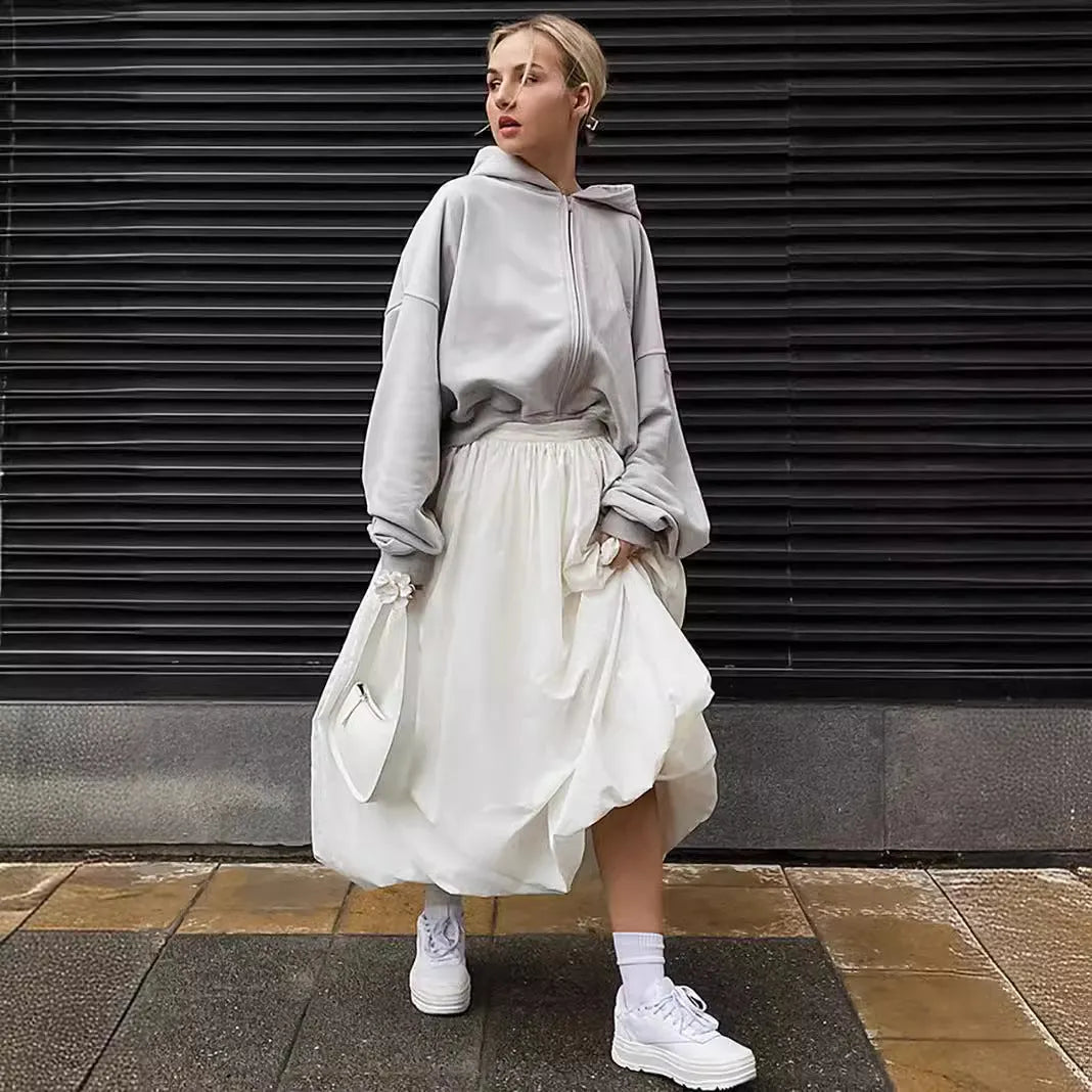Women's cotton long skirt in solid white or black colour for daily casual wear