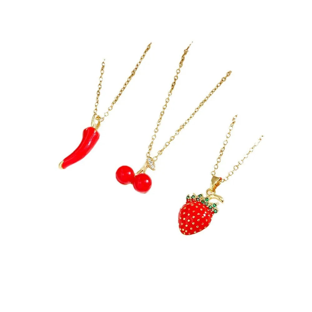 Titanium steel fashion necklace with fruit pendant designs on O-ring chain