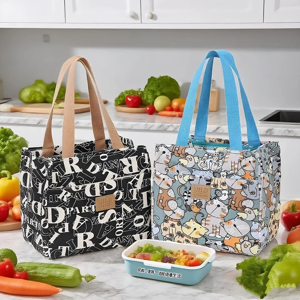 Women's printed canvas bag with aluminium frame showing floral pattern design and horizontal square shape