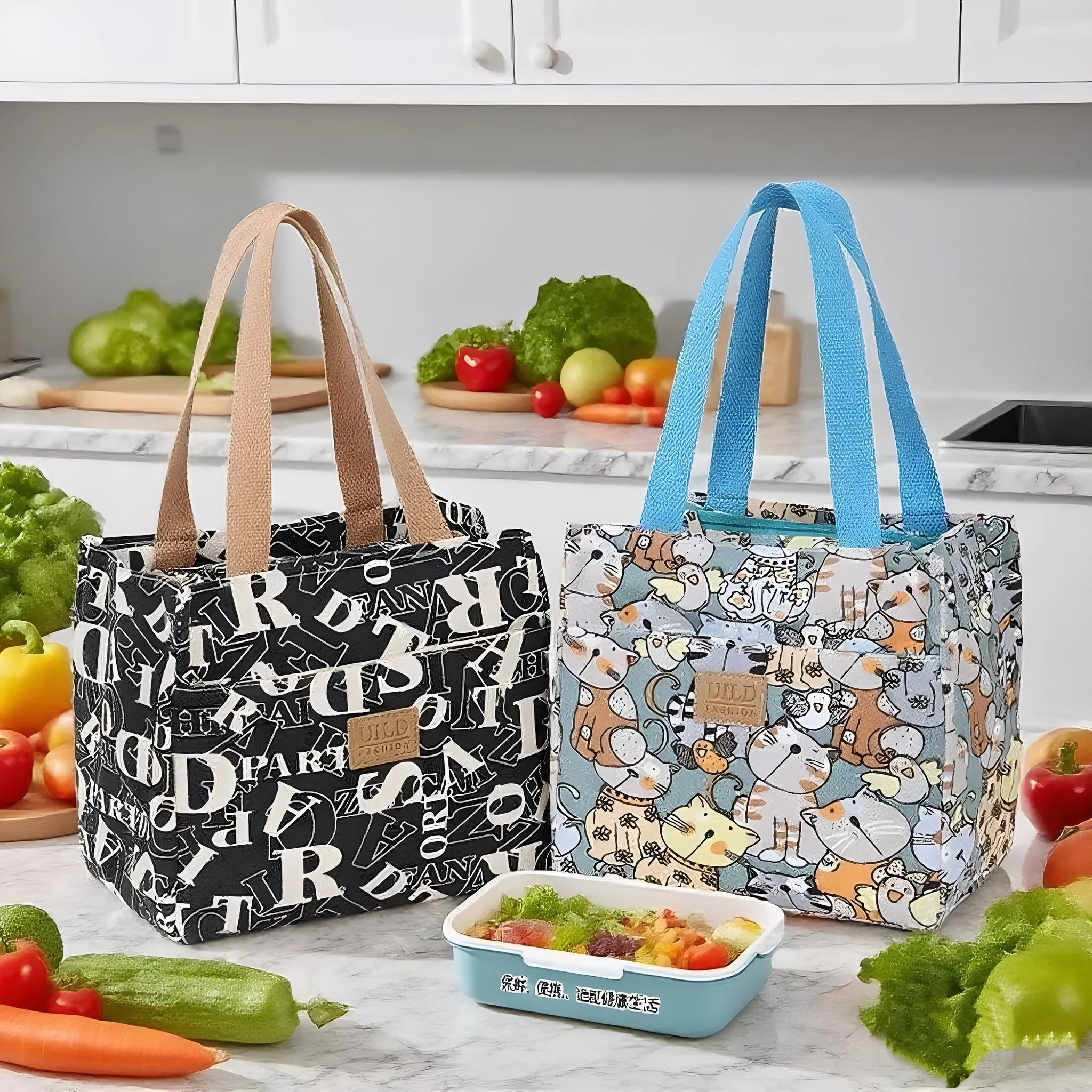 Women's printed canvas bag with aluminium frame showing floral pattern design and horizontal square shape