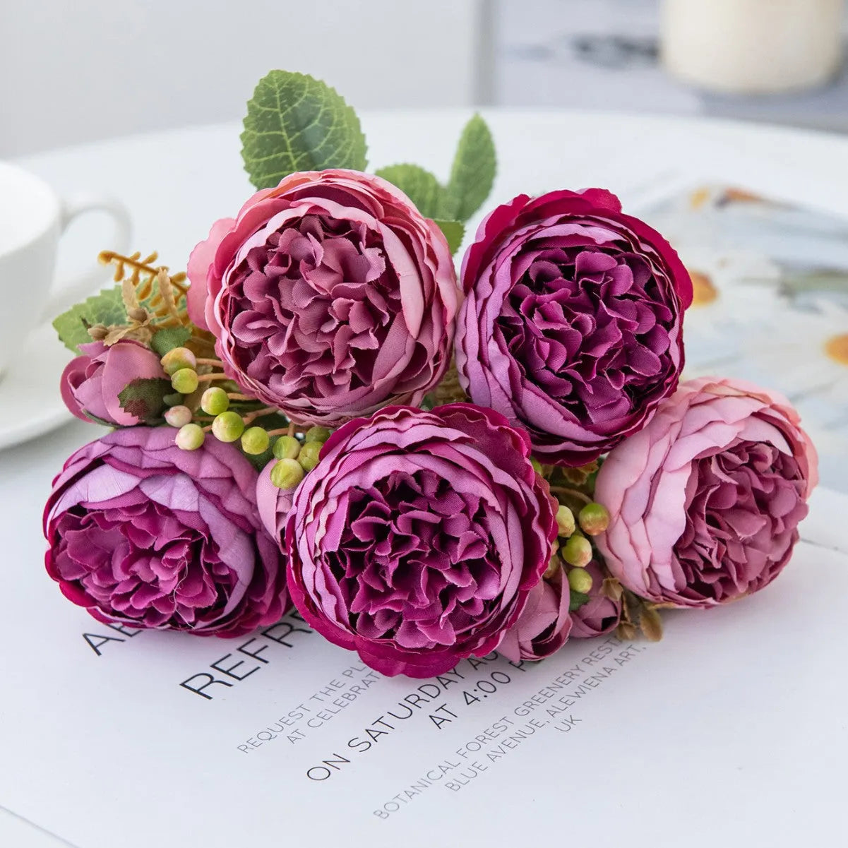 Silk artificial peony flower bouquet in multiple colour options for home decor and weddings