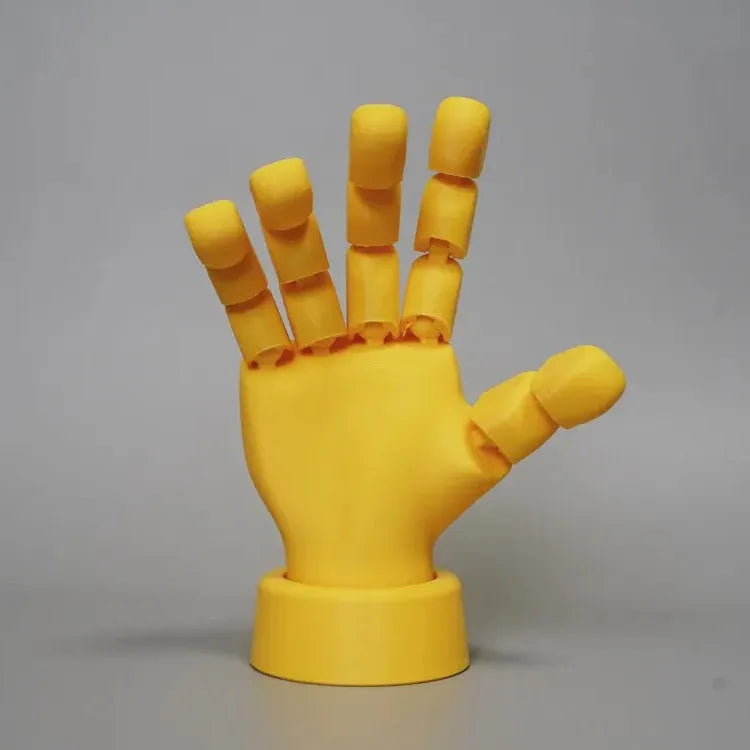 Yellow movable joint hand props made from PLA plastic for decorative displays
