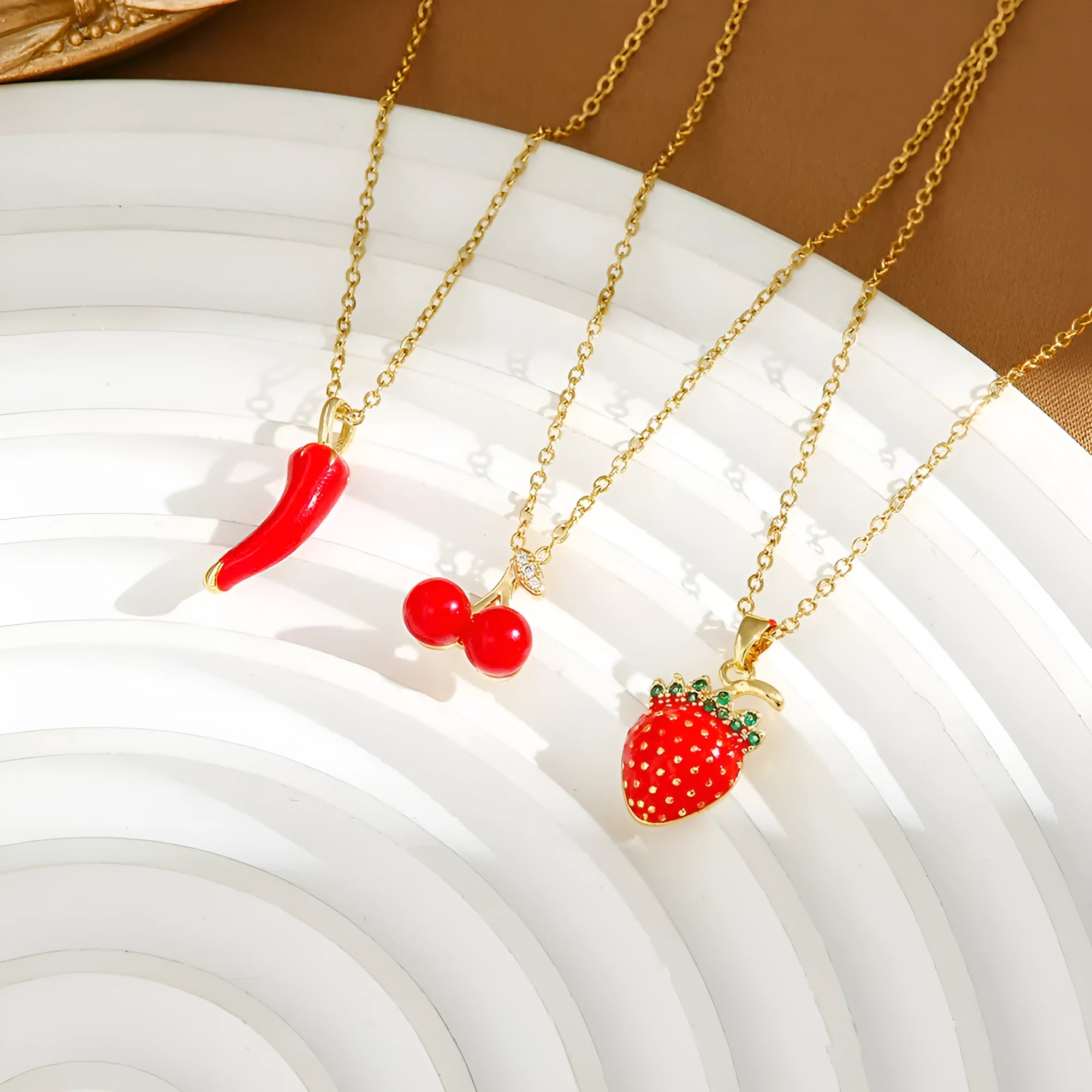 Titanium steel fashion necklace with fruit pendant designs on O-ring chain