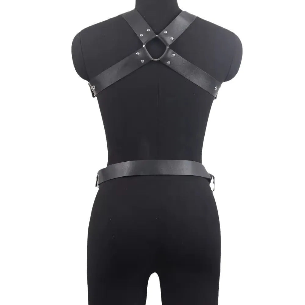Black imitation leather waist shaping belt with a thin strap and adjustable pin buckle.