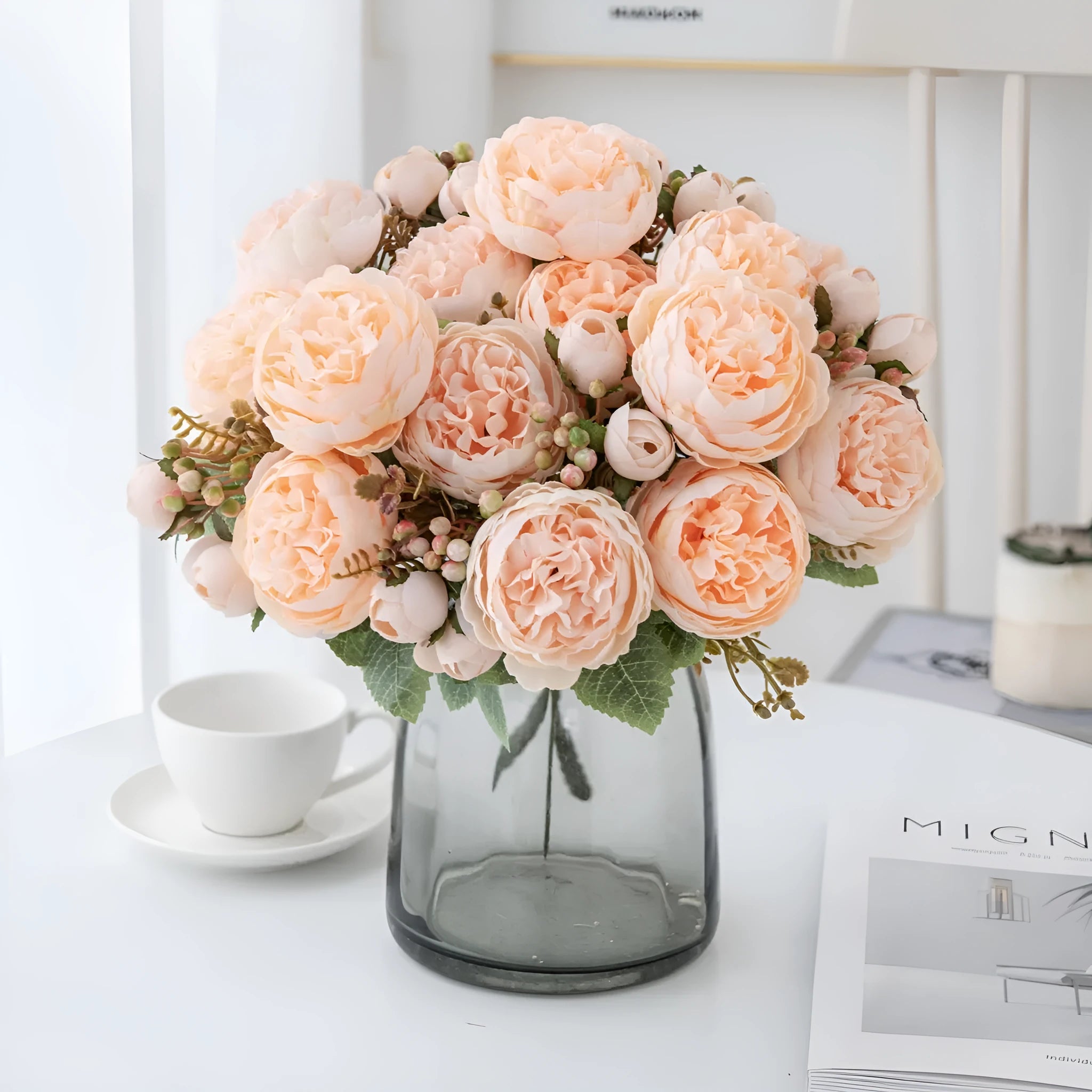 Silk artificial peony flower bouquet in multiple colour options for home decor and weddings