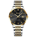 Men's stainless steel automatic watch with simple dial and mineral glass crystal