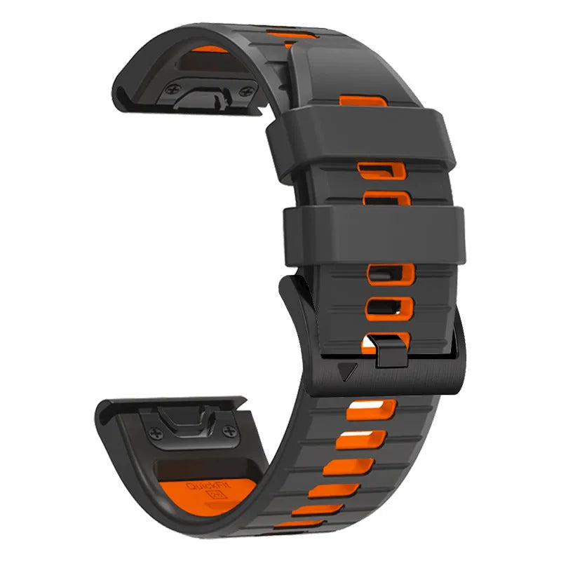 Two-colour quick release silicone watch strap for Garmin Fenix smartwatch in Army Green Black