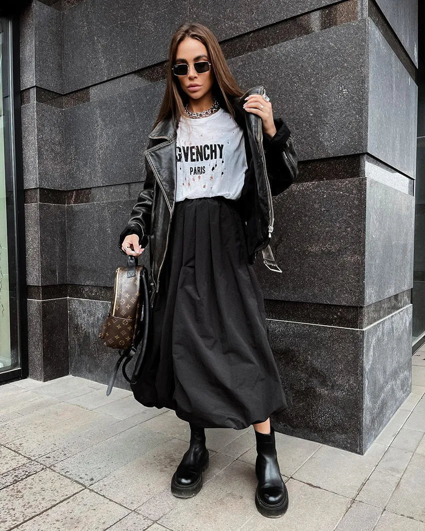Women's cotton long skirt in solid white or black colour for daily casual wear