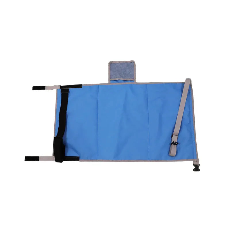 Portable blue nylon children's aircraft pedal seat extender with extension device