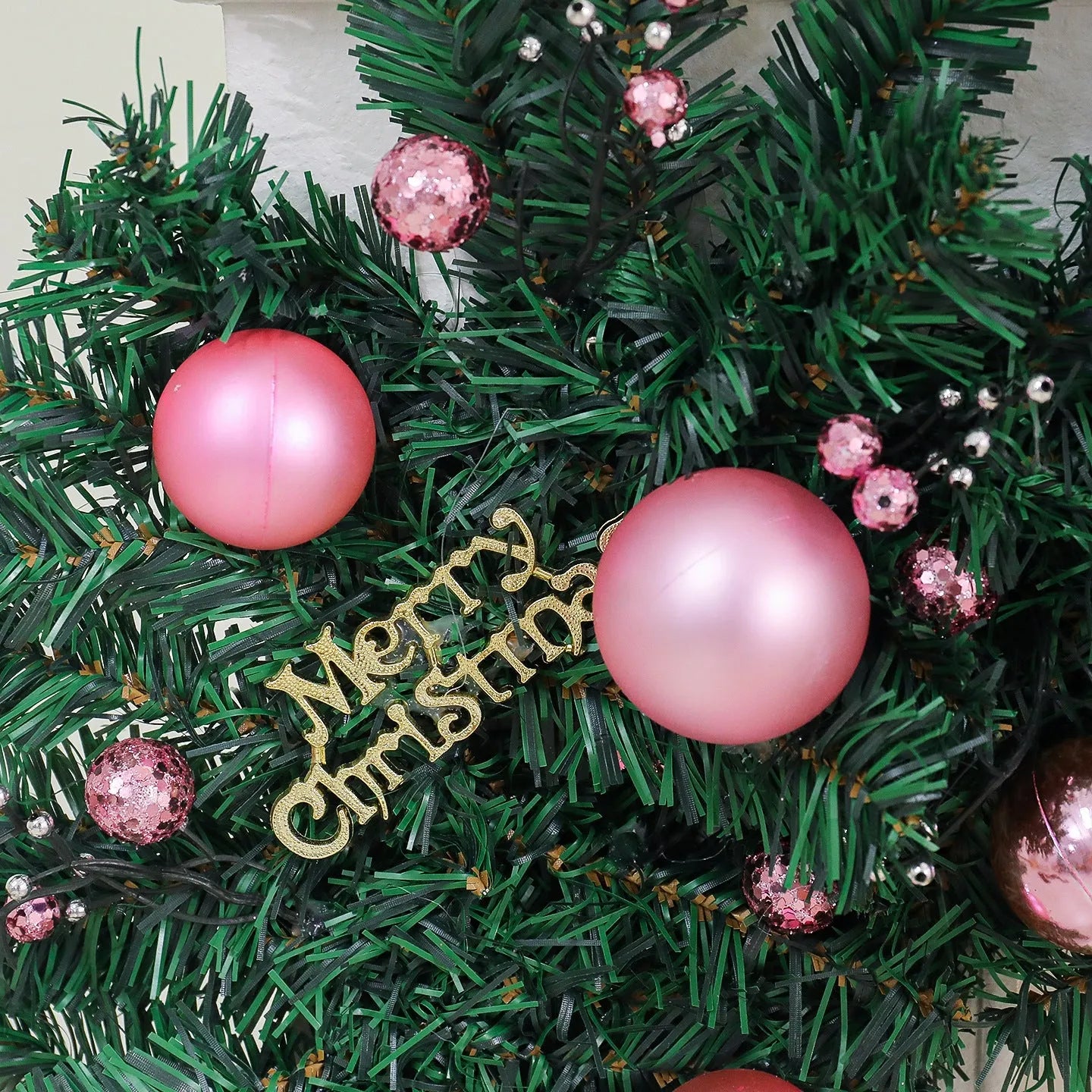 2.7 metre pink Christmas rattan vine garland with 240 decorations and optional LED lights