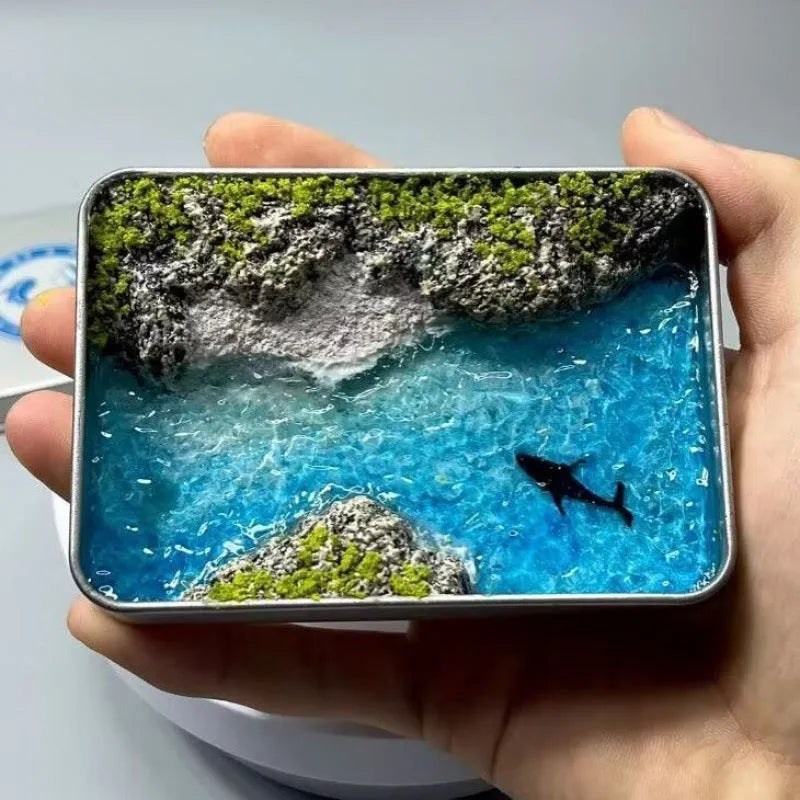 DIY marine landscape handmade ornament with bamboo peninsula iron box design
