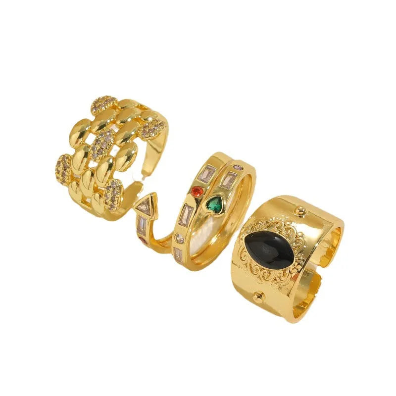 Geometric copper ring with electroplated horse eye black finish and Chinese vintage style