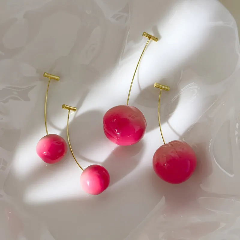 Acrylic peach fruit earrings in small and large sizes with copper components
