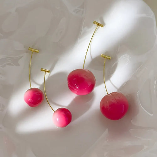 Acrylic peach fruit earrings in small and large sizes with copper components