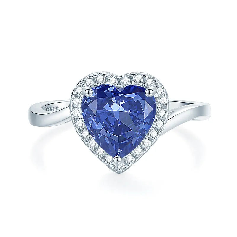 Heart-shaped sterling silver ring with a faceted ice flower cut zircon stone in a Tan Sang colour tone.