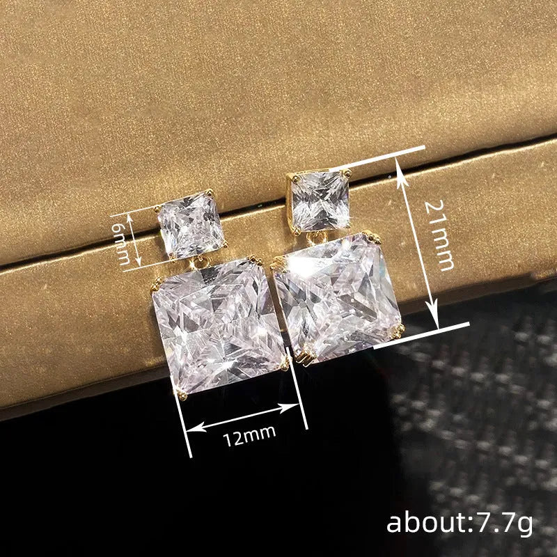 Copper geometric square earrings for women in white gold and gold colour options