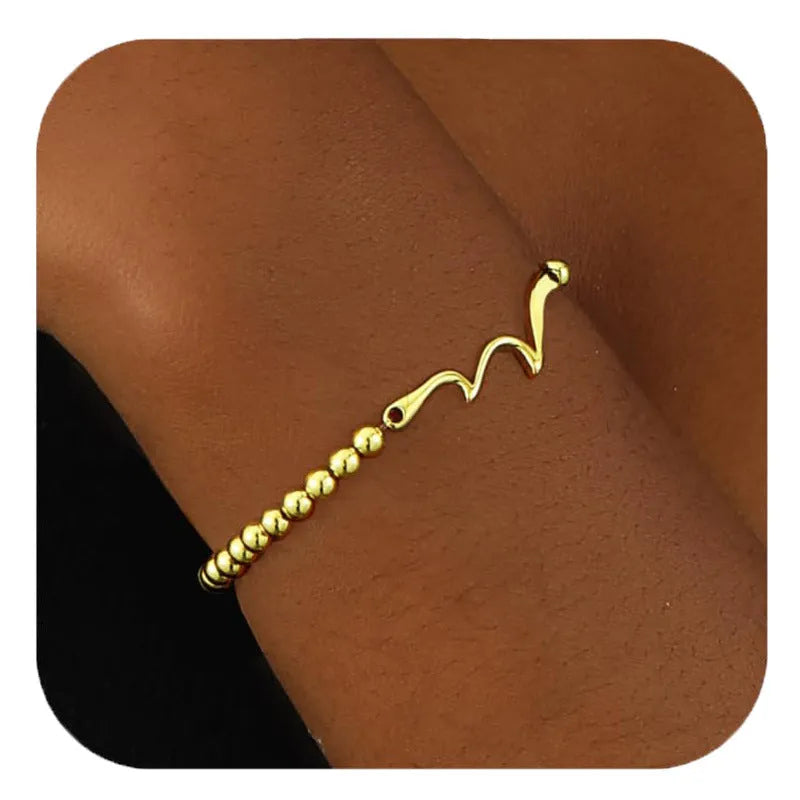 Adjustable stainless steel beaded bracelet with geometric round beads in multiple colour options
