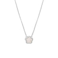 White mother shell flower necklace with floral pendant and O-shaped chain in gold or silver finish