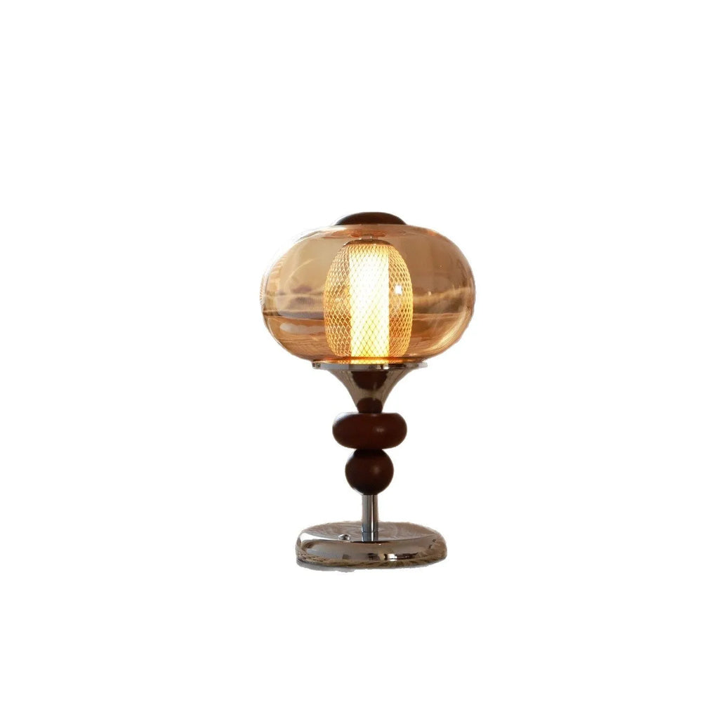 Solid wood retro style table lamp with touch controls for three-colour dimming lighting
