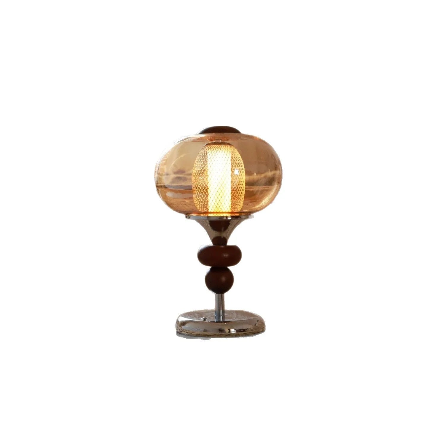 Solid wood retro style table lamp with touch controls for three-colour dimming lighting