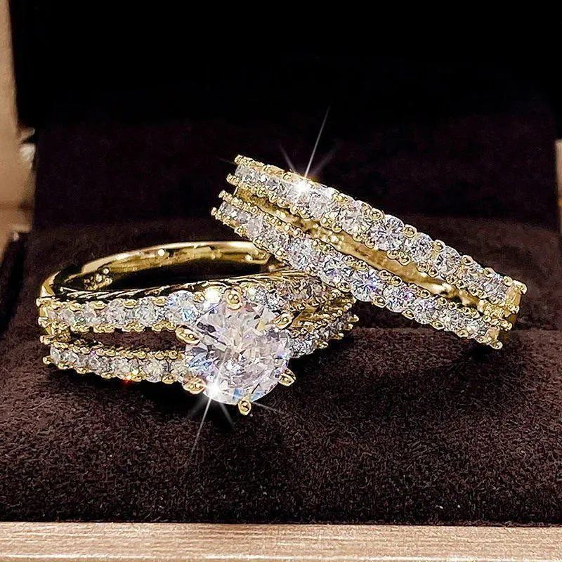 Fully jewelled 2-in-1 female ring set in alloy with silver, gold, and rose gold colour options