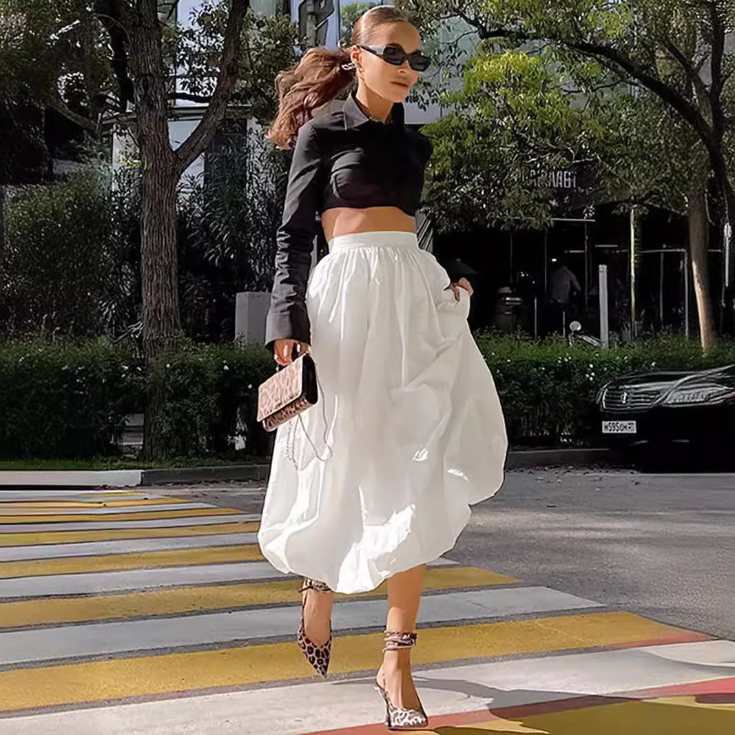 Women's cotton long skirt in solid white or black colour for daily casual wear