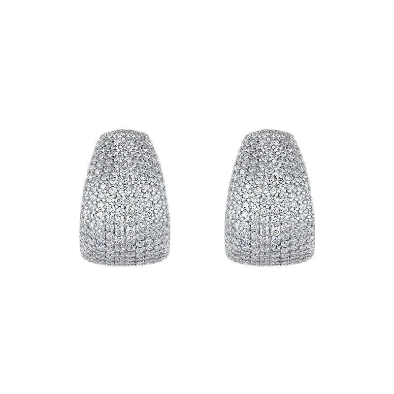 Geometric sterling silver ear studs with white moissanite stones in GRA gift box