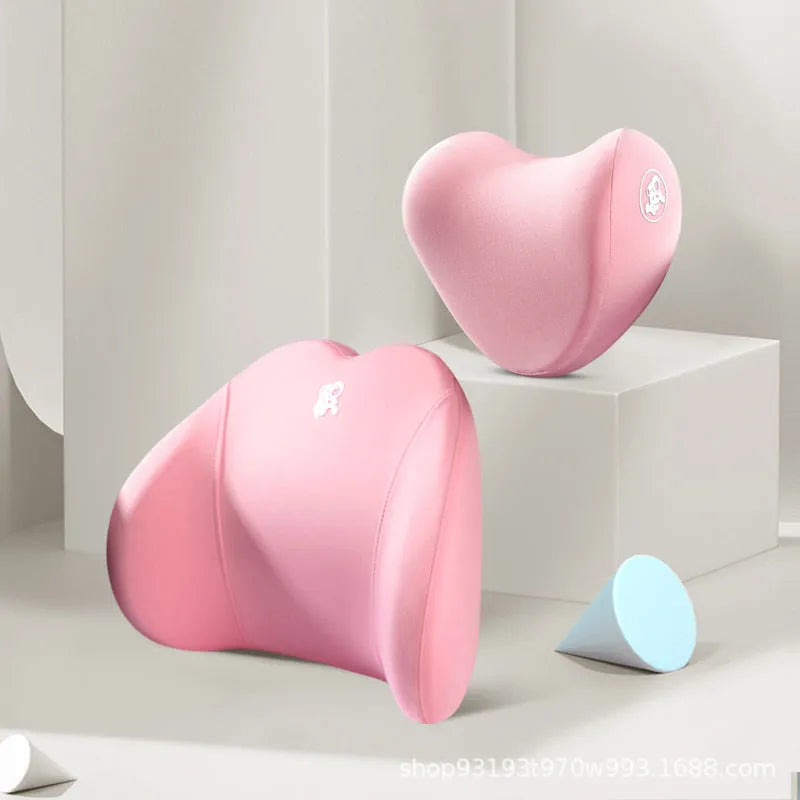 Car pillow set with heart-shaped headrest and lumbar support pillow, cotton cover, four seasons memory foam, black colour