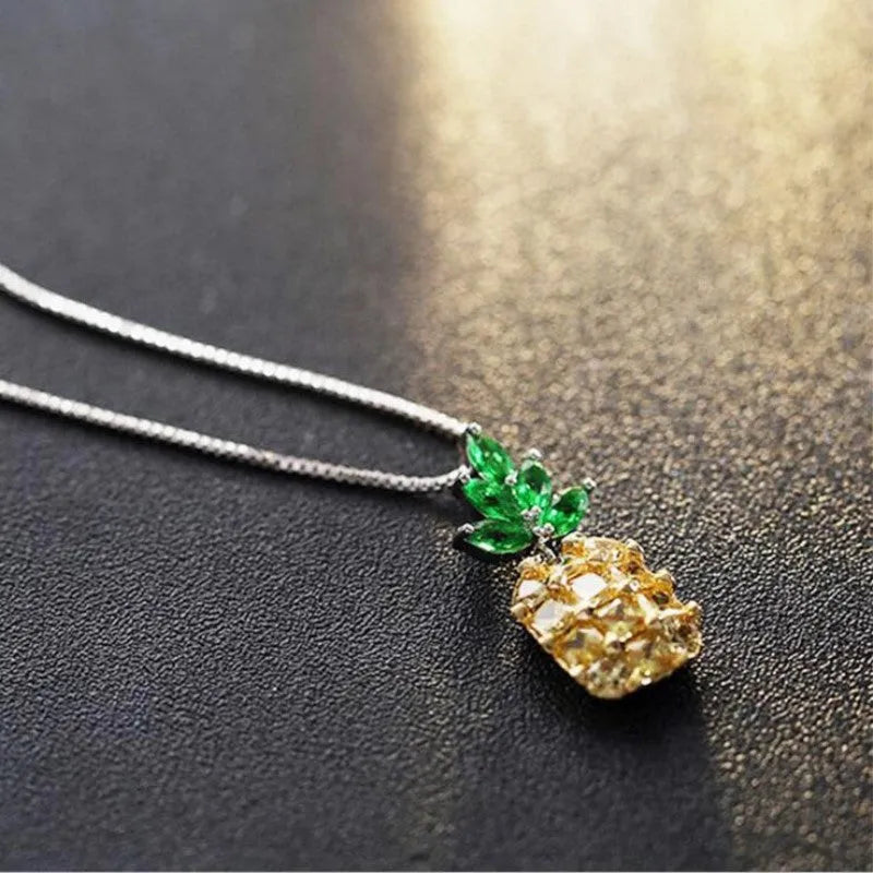 Women's geometric pineapple necklace with silver and white gold plating