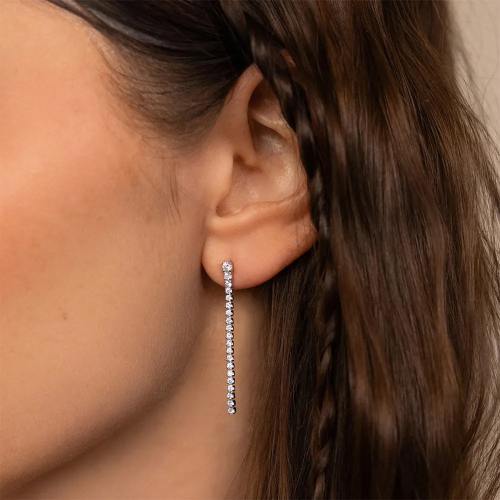 Geometric zircon earrings with linear Chinese design in stainless steel, gold and steel colour options