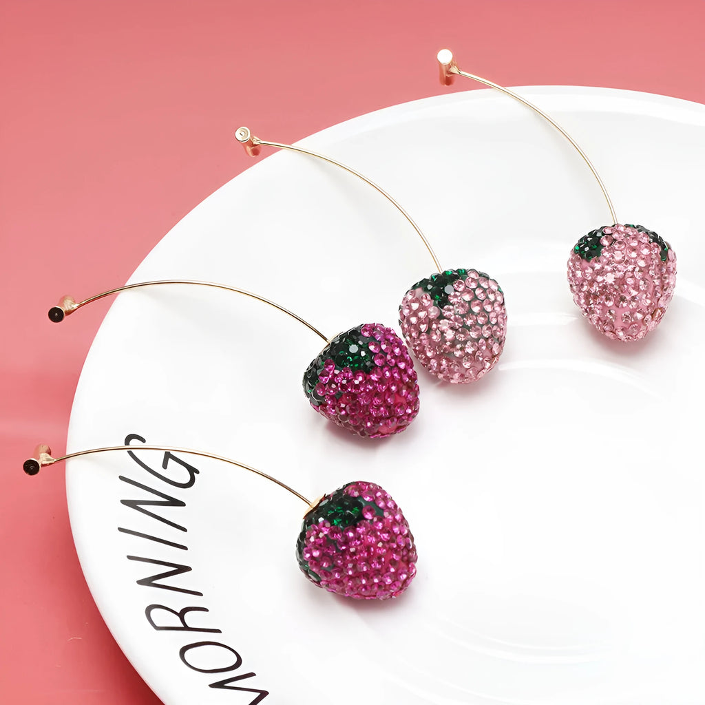 Geometric strawberry earrings with spot drill texture in six colour options including red, pink and white powder