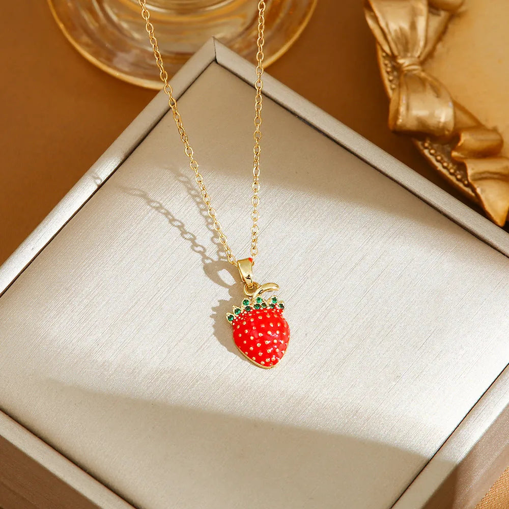 Titanium steel fashion necklace with fruit pendant designs on O-ring chain