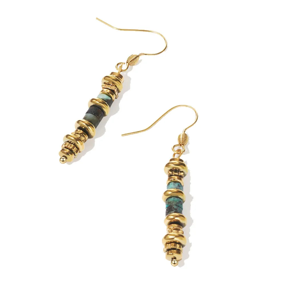 Geometric titanium steel dangle earrings with European retro style and 18K purity