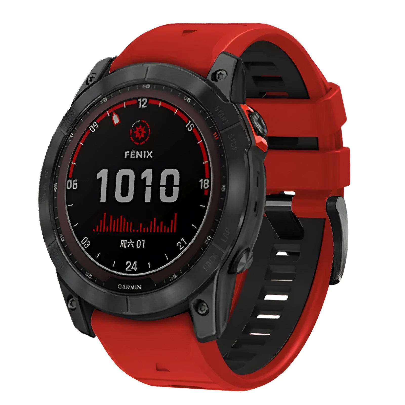 Two-colour quick release silicone watch strap for Garmin Fenix smartwatch in Army Green Black