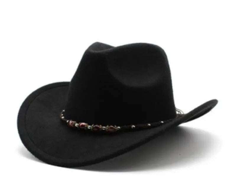 Brown leather velvet western cowboy hat with curved edge and conical crown style