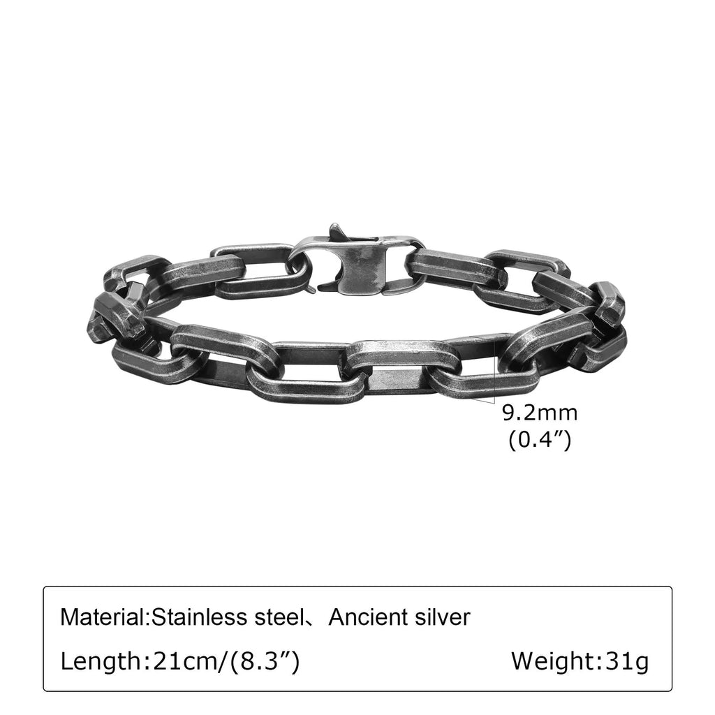 Men's titanium steel square chain bracelet in steel colour showing simple geometric design