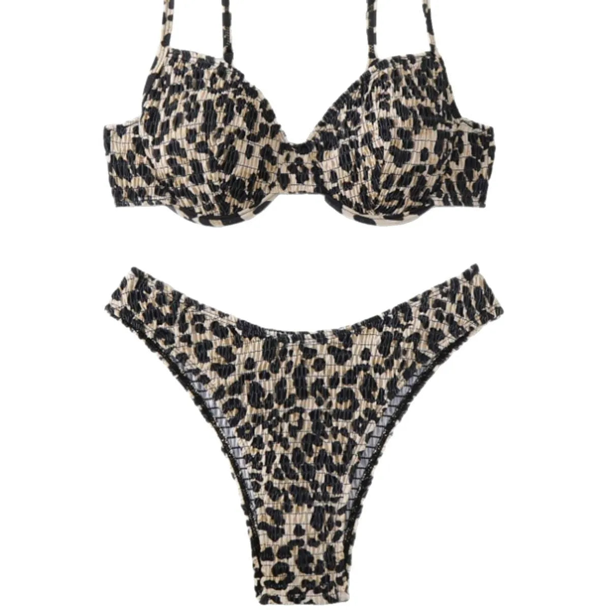 Leopard point bikini swimsuit for women with backless design in brown mixed colour