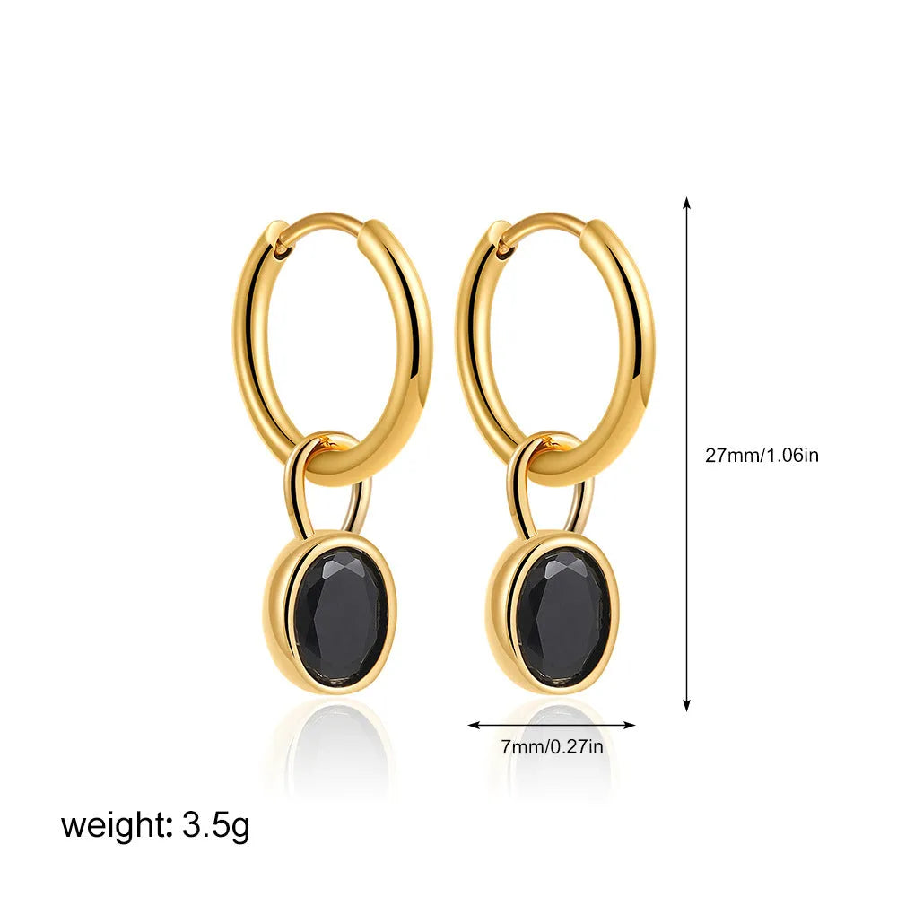 Women's retro simple oval zircon earrings in copper available in six different colours