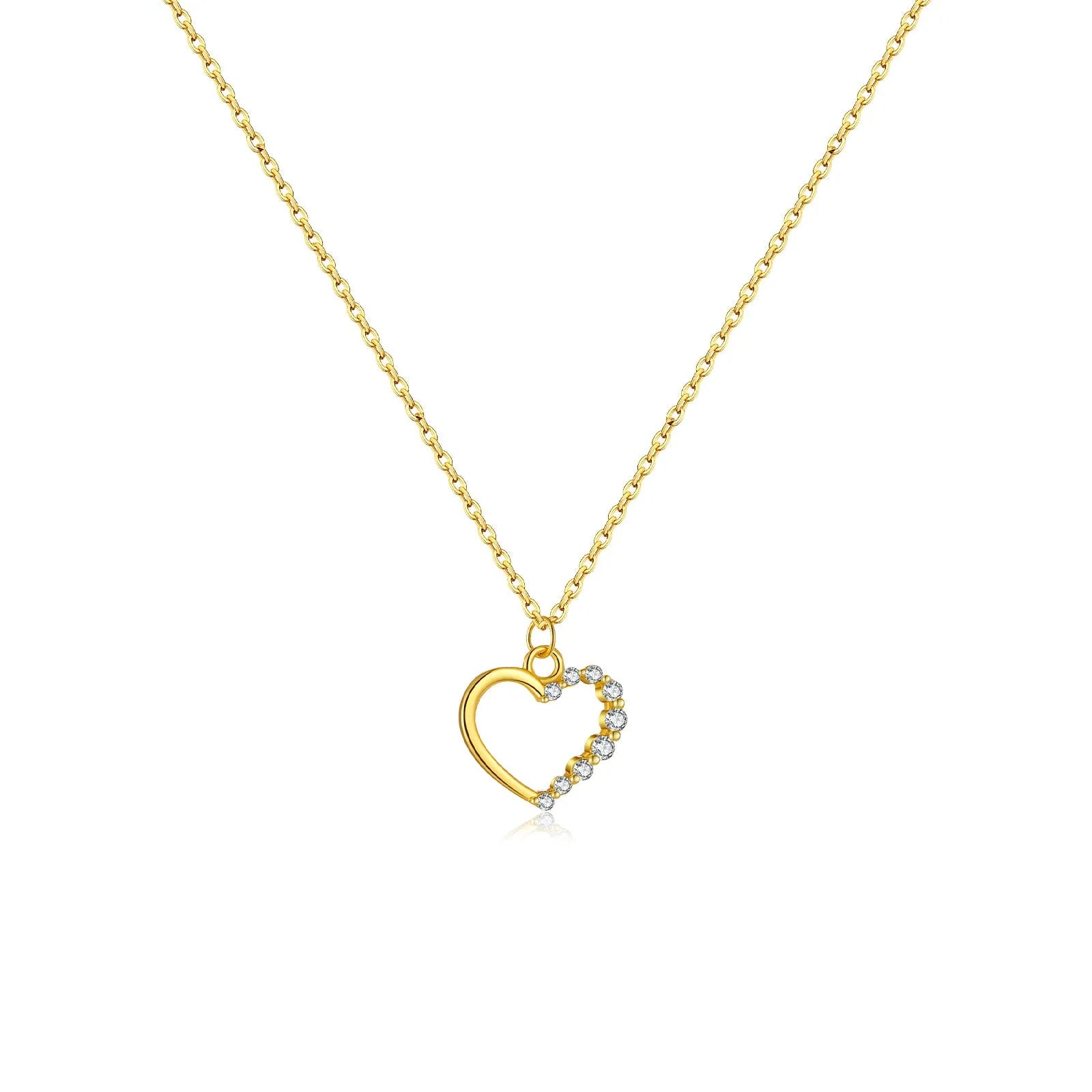 Sterling silver hollow heart necklace for women with gold plating options