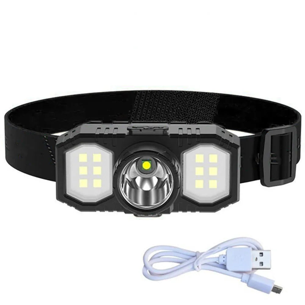Mini USB rechargeable head-mounted lamp with strong light, plastic body, and built-in battery