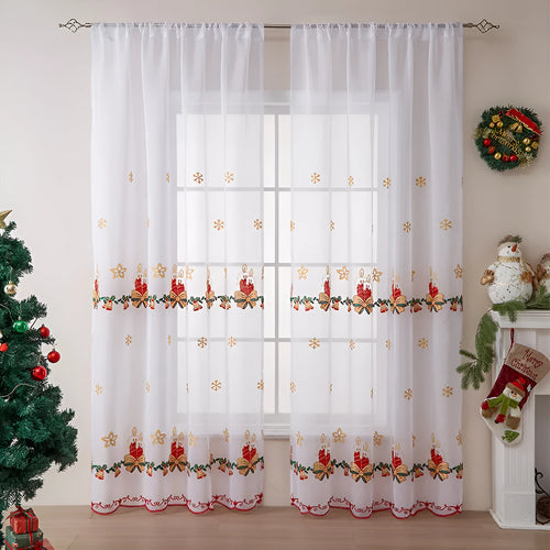 American Christmas curtains with white snowflake embroidery on red polyester fabric