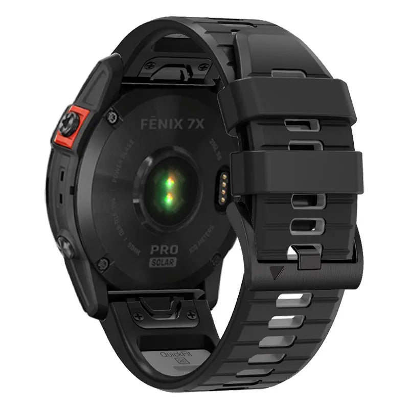 Two-colour quick release silicone watch strap for Garmin Fenix smartwatch in Army Green Black
