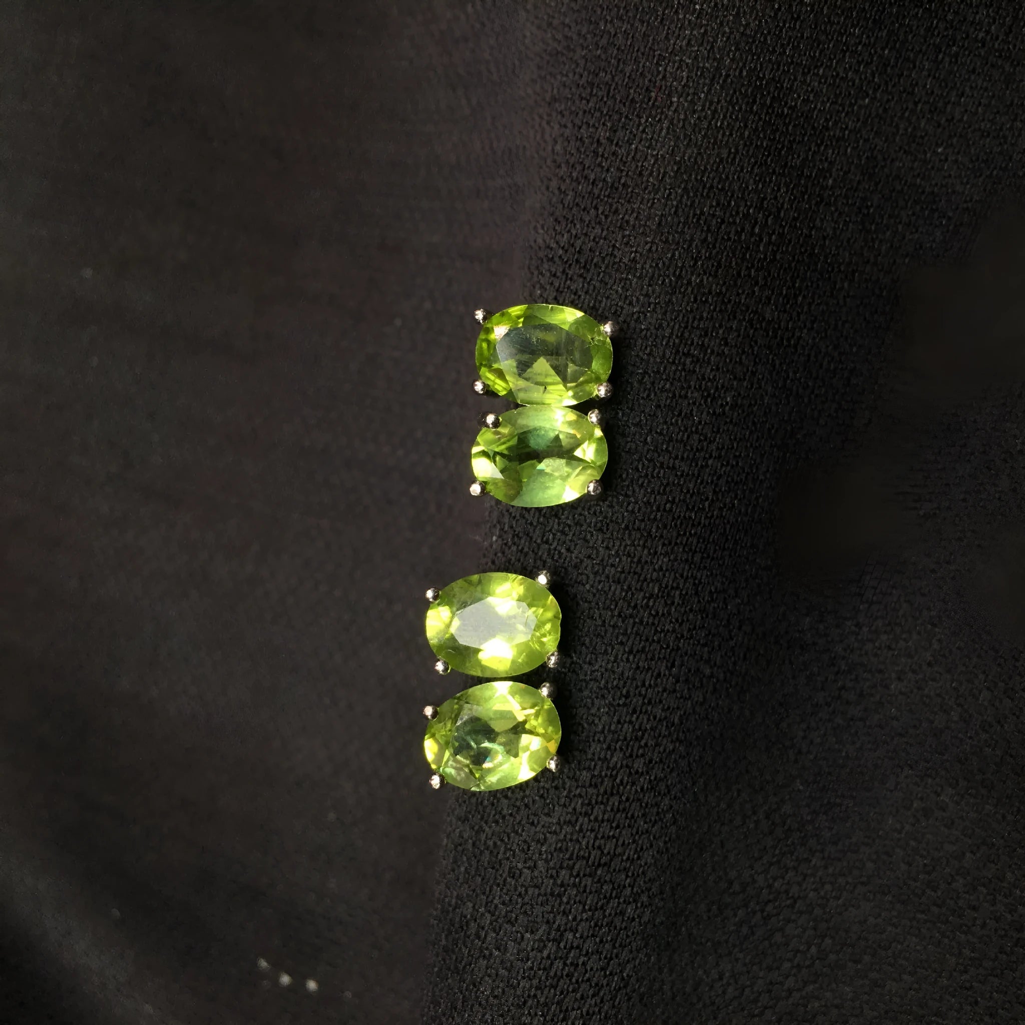 Natural grass green olivine stud earrings in S925 sterling silver with 6x8mm oval stone